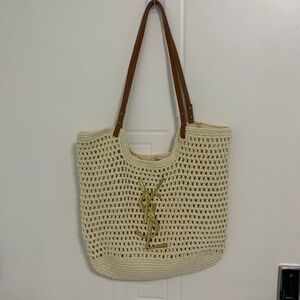 Yves Saint Laurent White Woven Tote Bag
